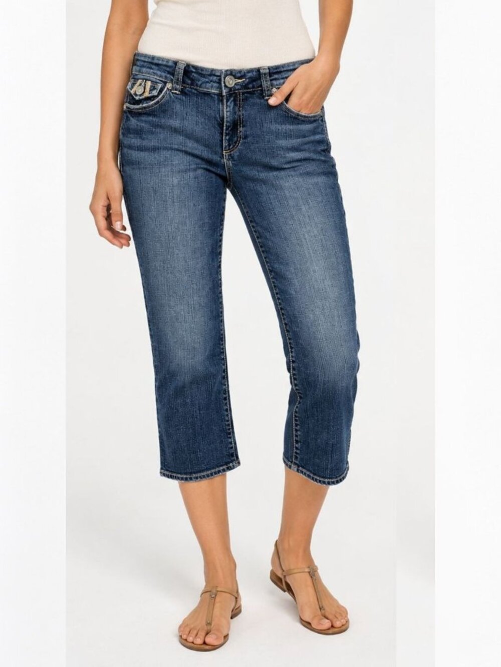 Kut from the Kloth Womens Cropped Capri Jeans Stretch Denim Split Hem Size 6